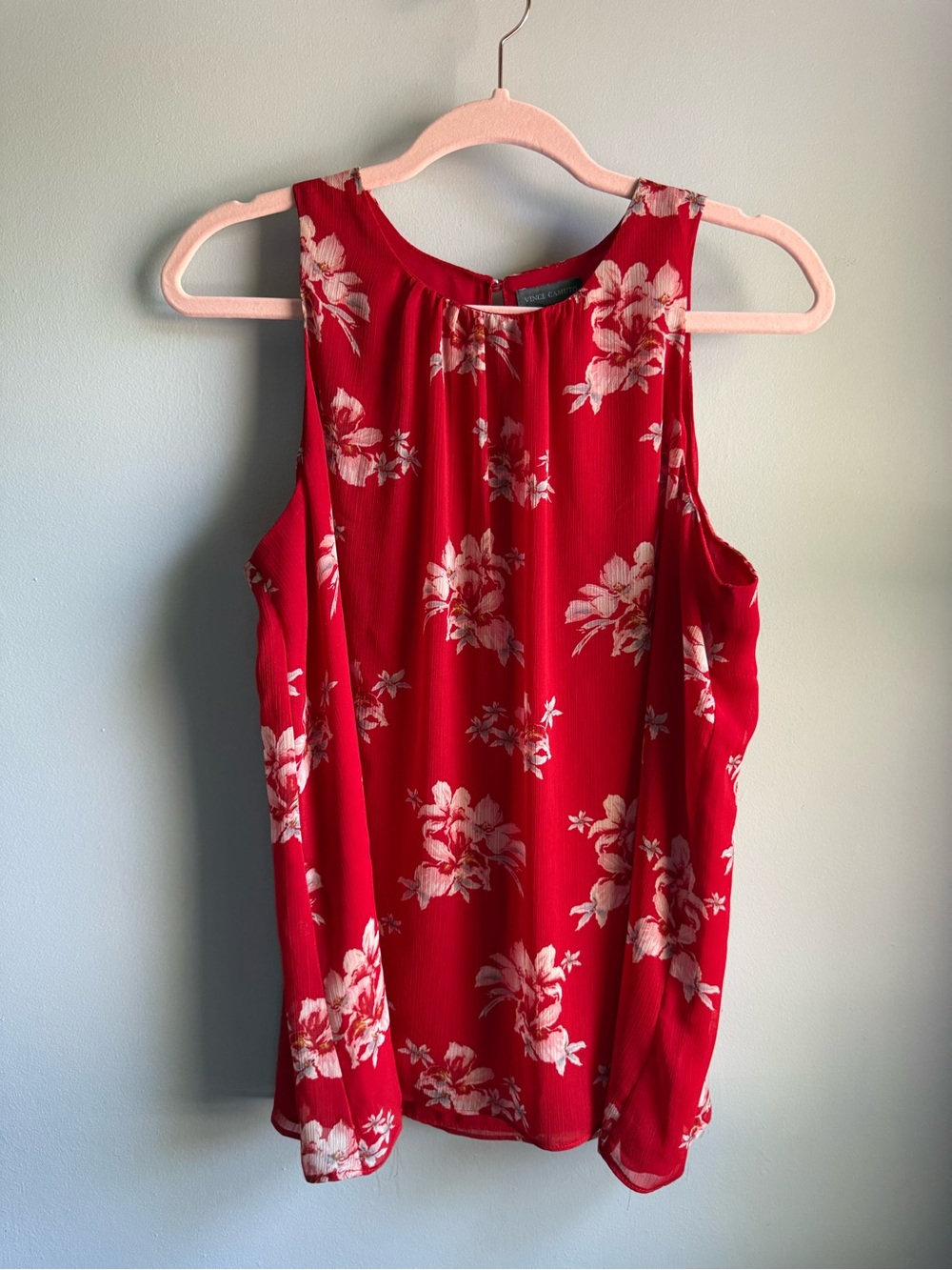 Vince Camuto Red Floral Summer Sleeveless Top with Cream Accents